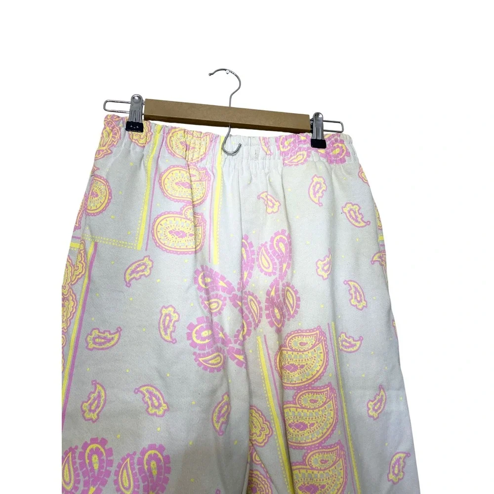 Bananas Monkey Womens Paisley Bandana Print Sweatpants‎ Joggers Pink Yellow Gray